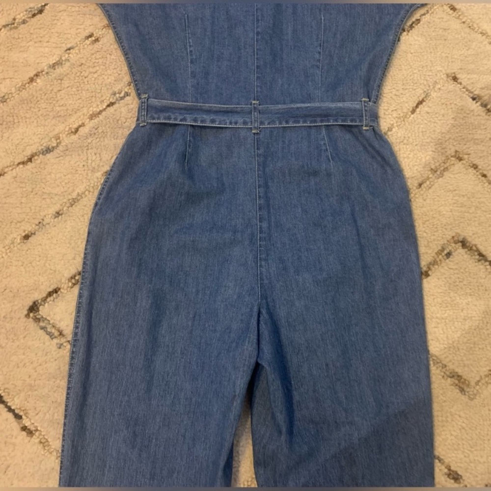 Vintage Liz Claiborne Denim Jumpsuit Romper Belted Utility 90s Blue Medium - Picture 9 of 11